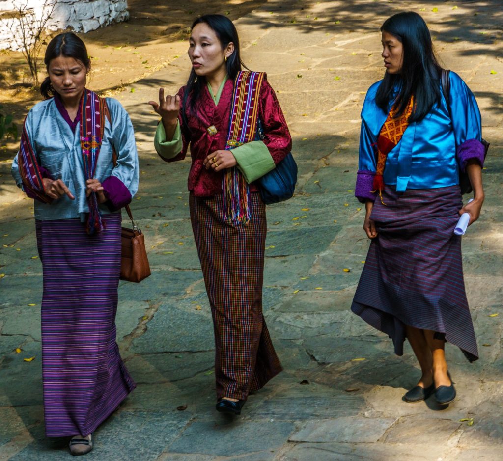 Bhutan: Women wearing the traditional kira
