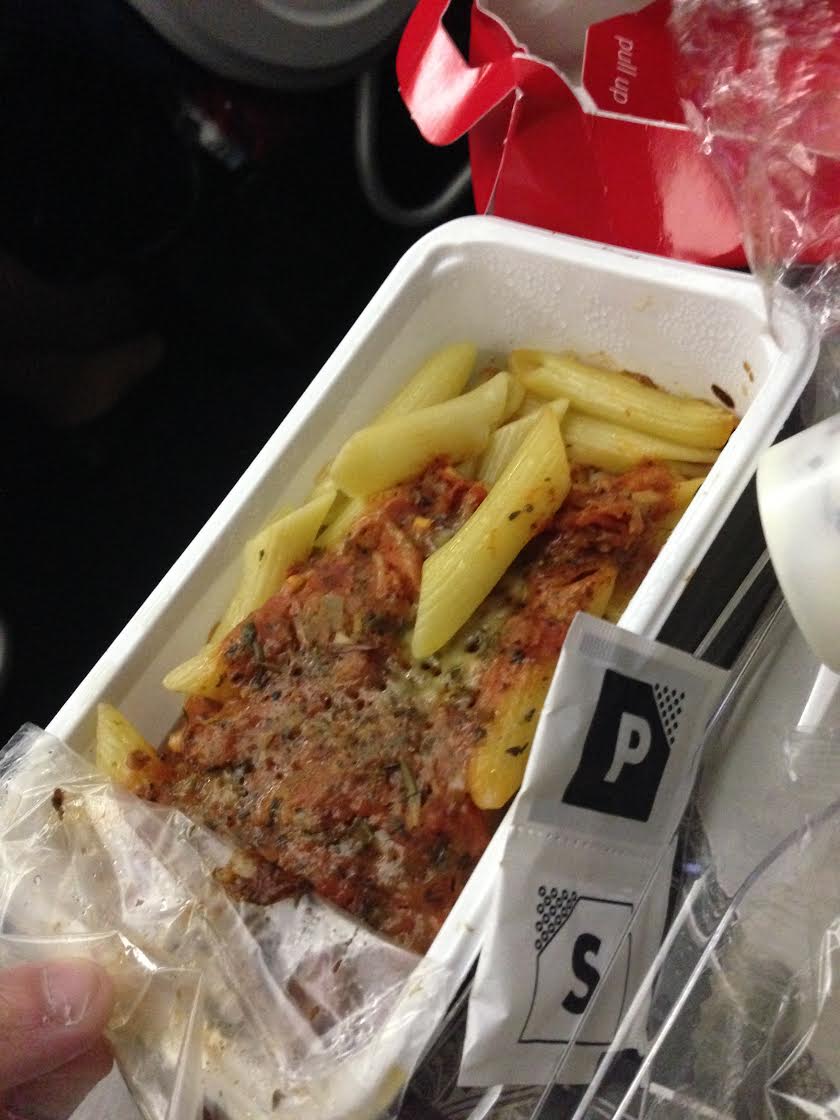 The inedible pasta on the Seattle to London Heathrow route with Delta Airlines.