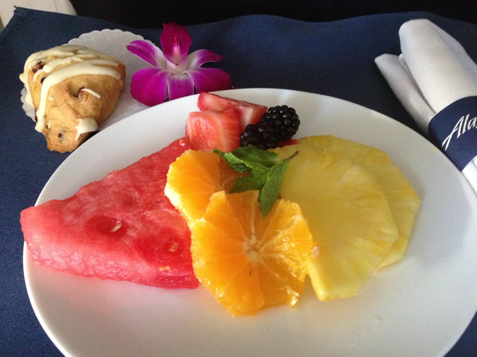 Alaska Airlines First Class meal: Fruit Plate