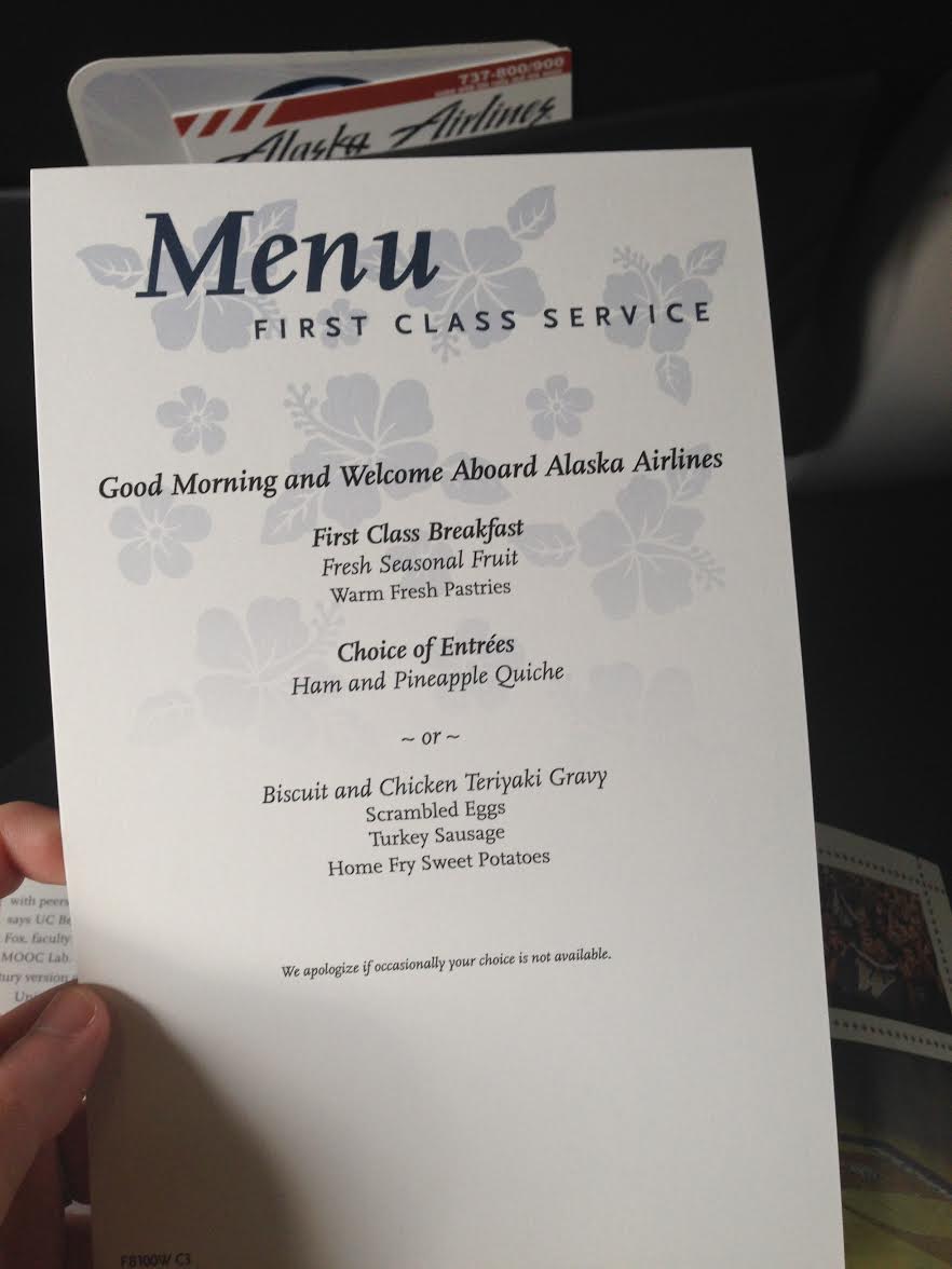 Alaska Airlines First Class Menu