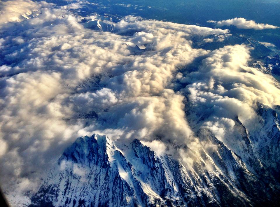 Flying over the Cascade Mountains, Washington