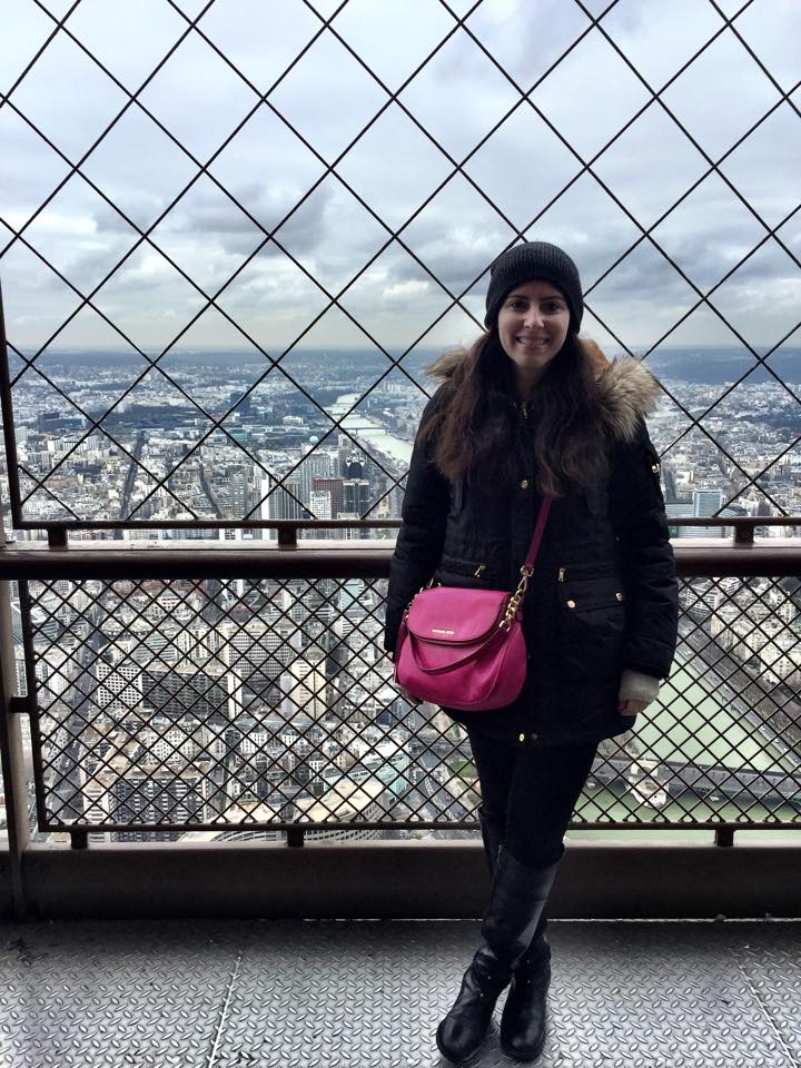 At the top of the Eiffel Tower in a chilly February morning