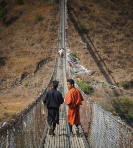 Crossing the bridge in Punakha Bhutan