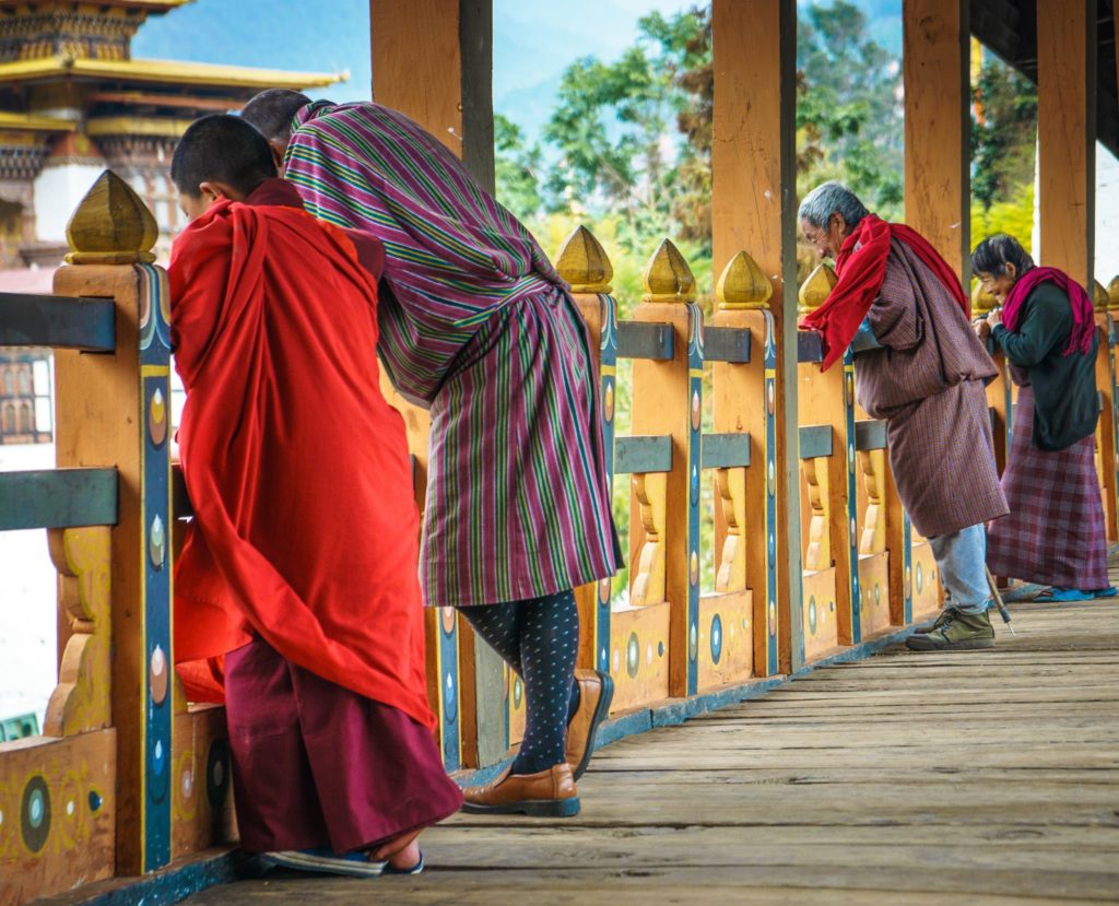 Watching the fish at Punakha Dzong, Bhutan