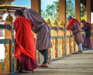 Watching the fish at Punakha Dzong, Bhutan