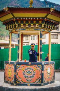 Police officer directing traffic in Thimphu, Bhutan