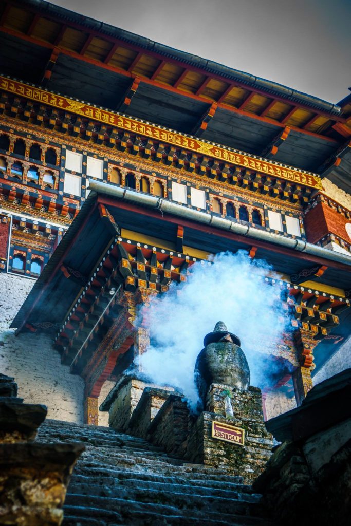 Bhutan: At the entrance to Paro Taktsang, also known as Tiger's Nest Monastery