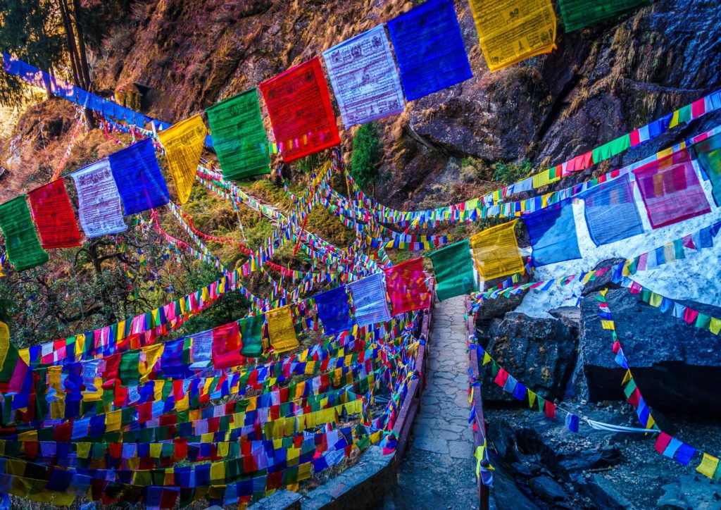 Bhutan: Prayer flags on the hike up to Tiger's Nest Monastery