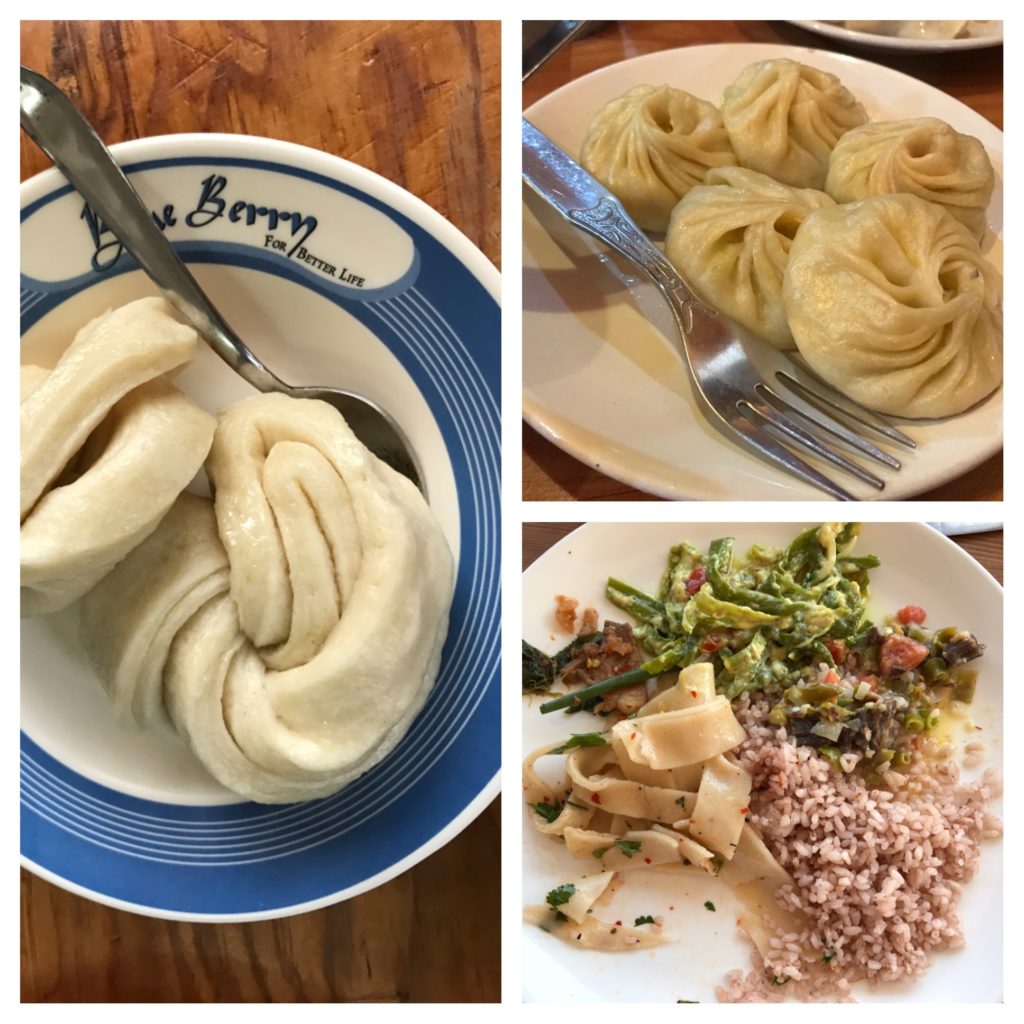 Bhutanese Food: Momos and spicy chili in a cheese sauce