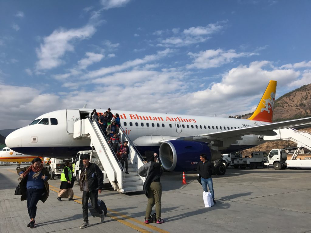 Arriving on Druk Air: Royal Bhutan Airlines