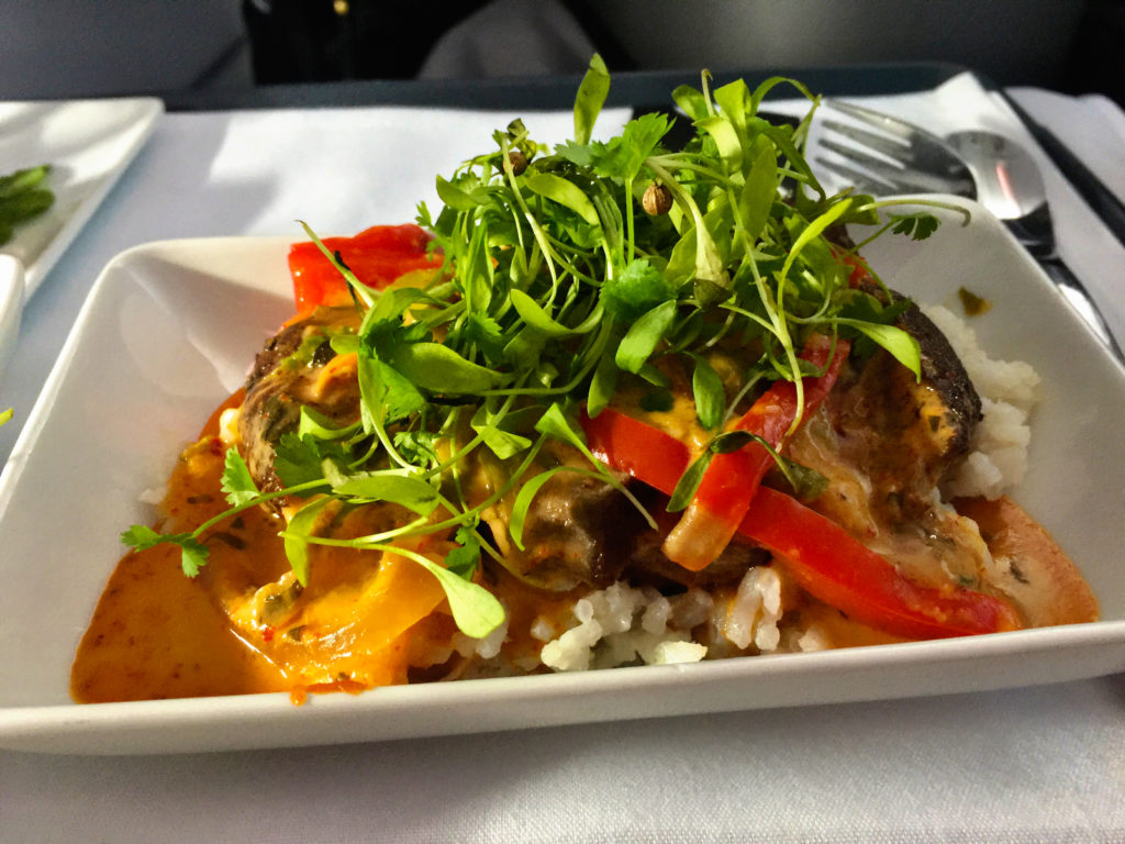Business class dinner on American Airlines