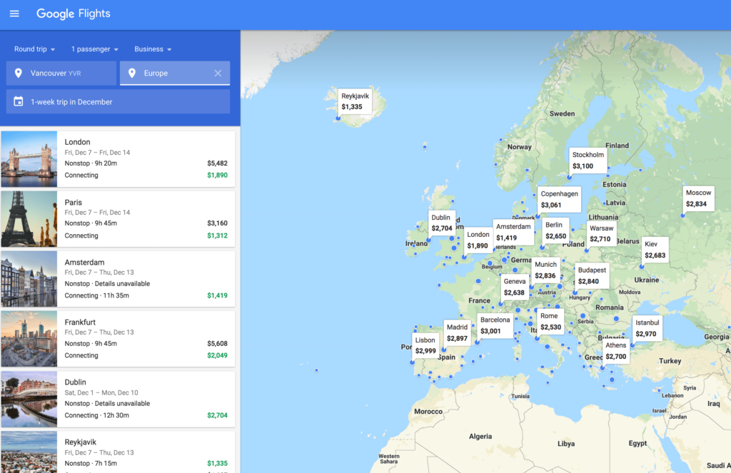 Google Flights screenshot