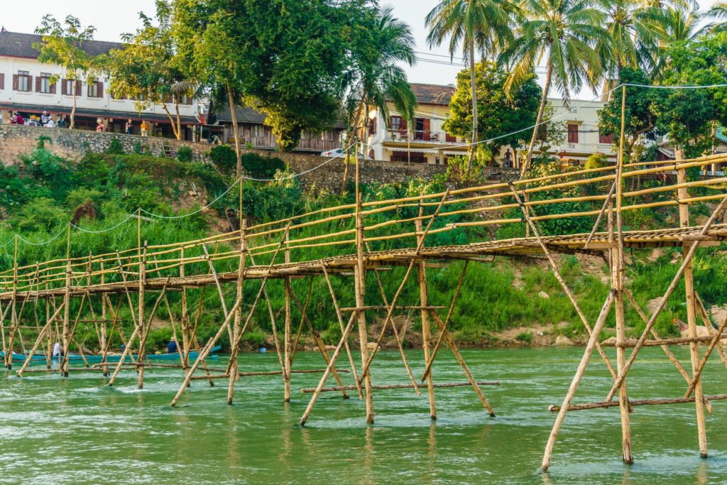 Bamboo Bridge over the Nam Khan River in Luang Prabang, Laos