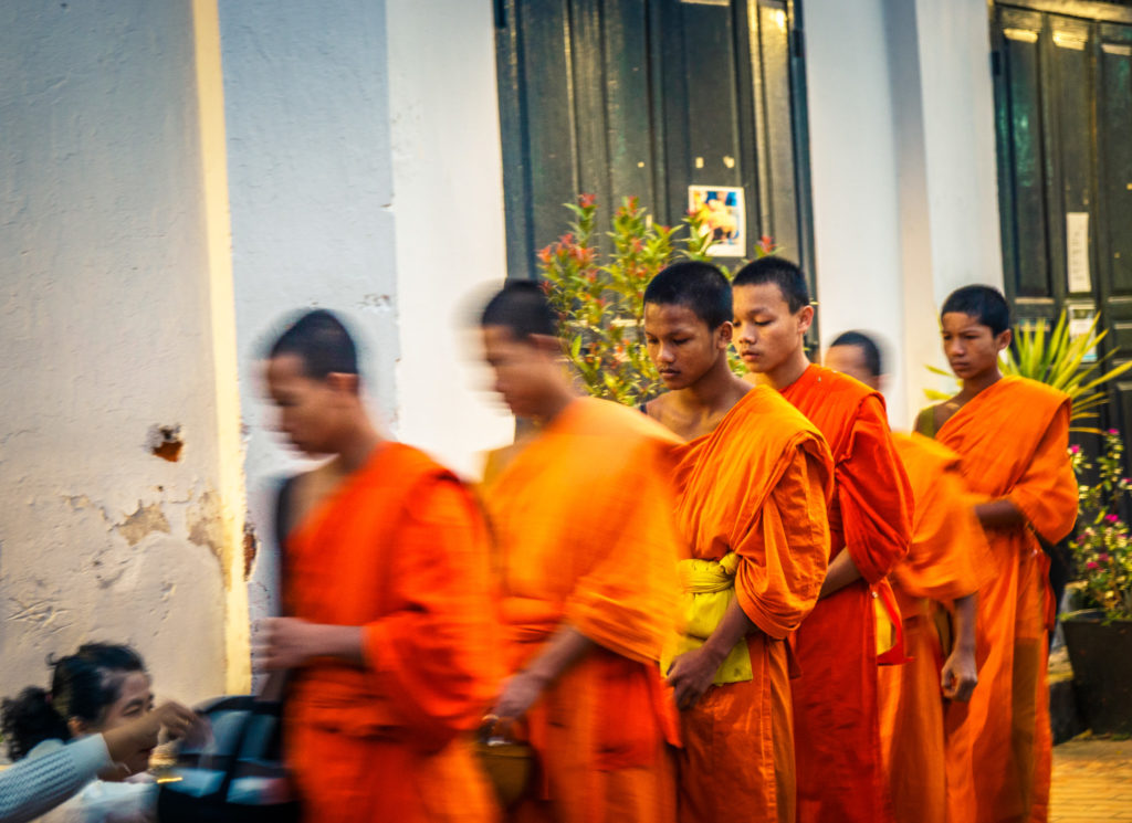 Monks at the morning alms giving ceremony, Luang Prabang, Laos