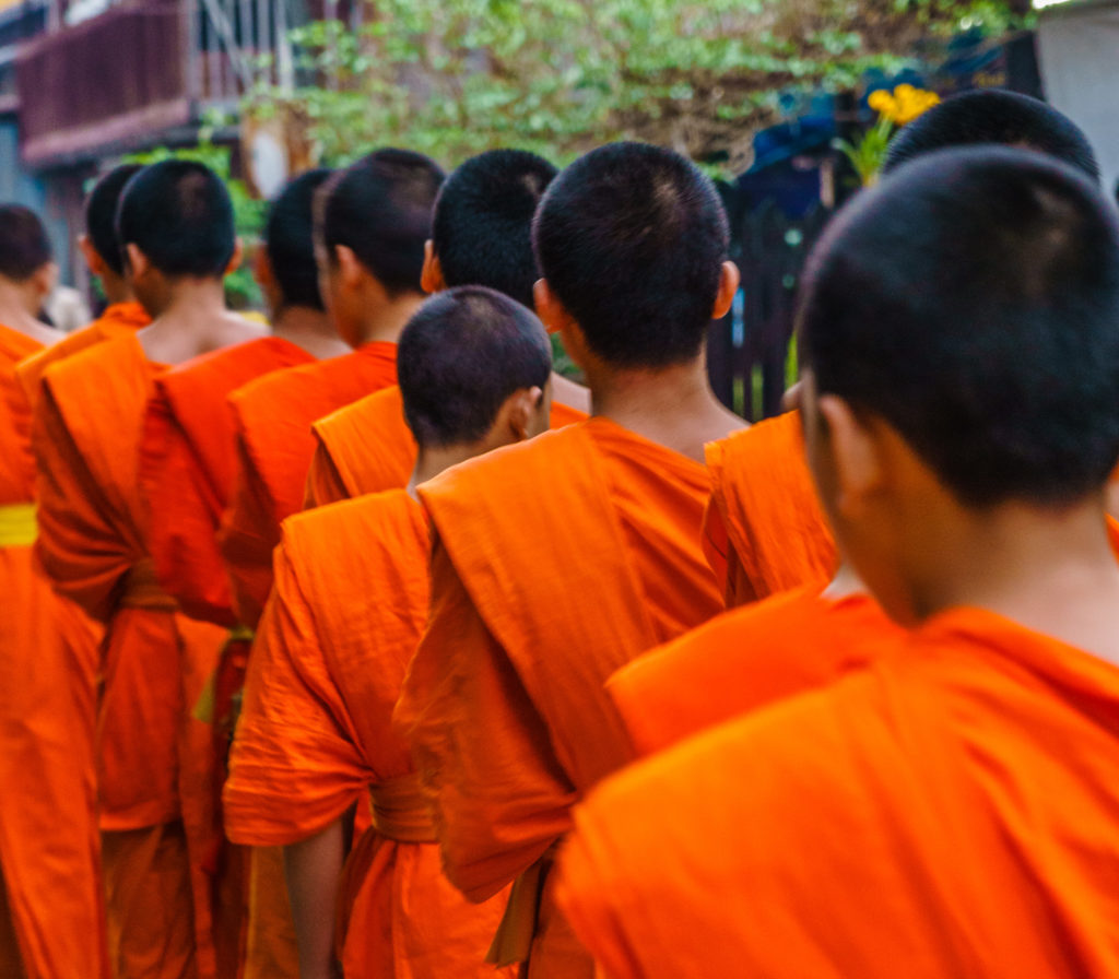 Monks at the morning alms giving ceremony, Luang Prabang, Laos